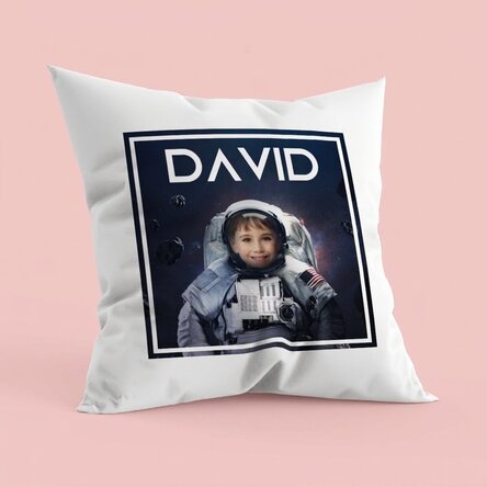 Personalisiertes Kissen mit Foto und Namen – Astronaut