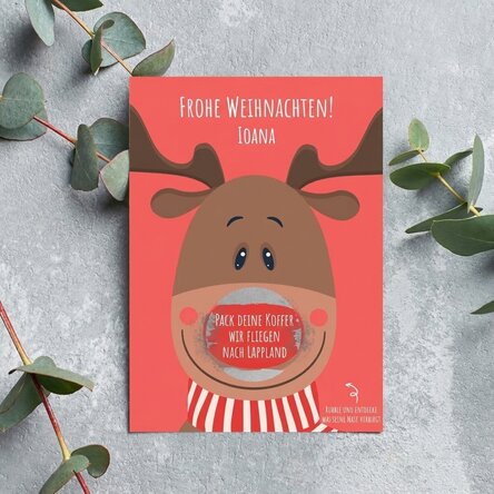 Individuell gestaltete Weihnachts-Rubbelkarte – Modell „Ren“