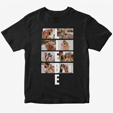 Personalisiertes Baumwoll-T-Shirt mit 8 Fotos und Text – LOVE