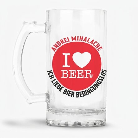 Personalisierter Bierkrug mit Aufdruck – „I love beer“