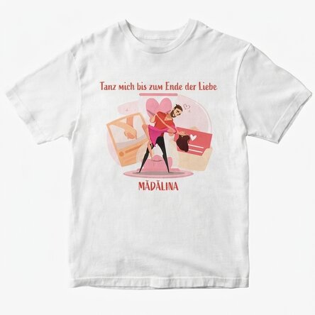 Personalisiertes Baumwoll-T-Shirt mit Aufdruck – „Dance me to the end of love“