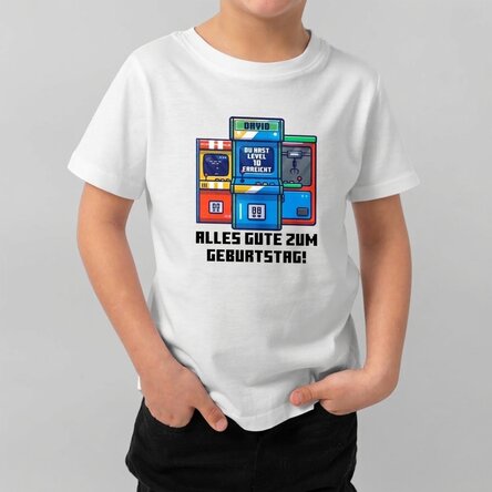 Personalisiertes Baumwoll-T-Shirt für Kinder mit Aufdruck – Gamer-Geburtstag