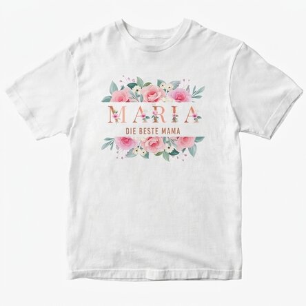 Personalisiertes Baumwoll-T-Shirt mit Blumenmotiv – Die beste Mama