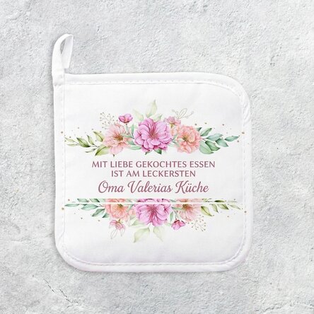 Individuell gestalteter Untersetzer für heiße Töpfe mit Text – Blumenmuster