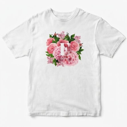 Personalisiertes Baumwoll-T-Shirt mit Initiale und Namen – Frühlingsblumen