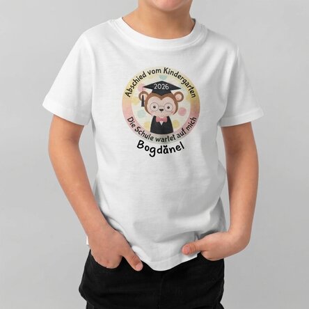 Personalisiertes Baumwoll-T-Shirt für Kinder mit Aufdruck – „Auf Wiedersehen, Kindergarten“