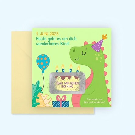Personalisierte Rubbelkarte mit Botschaft für Kinder – Dino