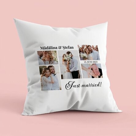 Personalisiertes Kissen mit 5 Fotos und Text – Memories