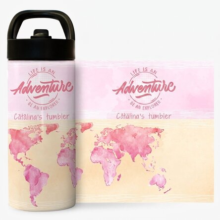 Thermosflasche mit Griff und personalisiertem Strohhalm mit Namen – Be an explorer