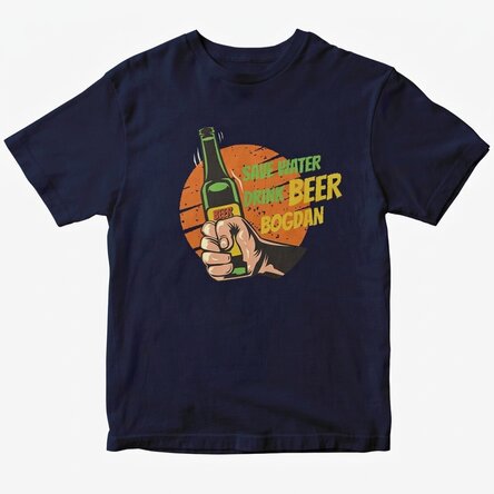 Personalisiertes Baumwoll-T-Shirt mit dem Aufdruck „Save water, drink beer“