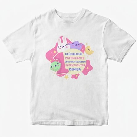 Personalisiertes Baumwoll-T-Shirt mit Aufdruck (Modell für Mädchen) – 1. Geburtstag