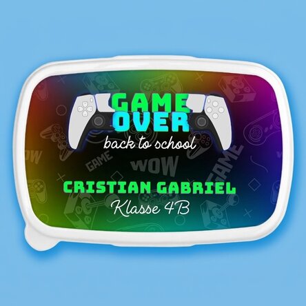 Lunchbox, personalisierte Auflaufform mit Schriftzug – Game Over