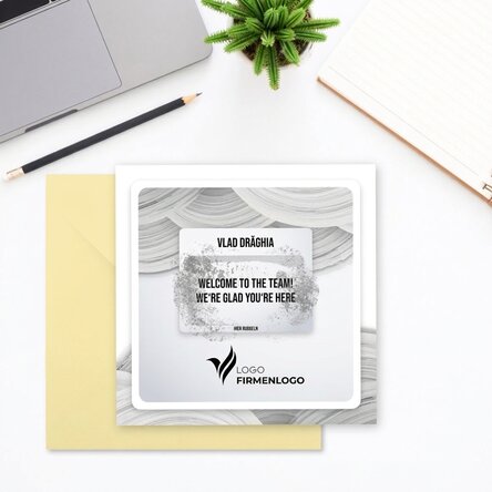 Individuell gestaltete Rubbelkarte mit Logo und Text – White Welcome