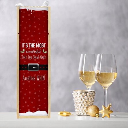 Personalisierte Weinkiste mit Weihnachtstext – „Most wonderful time“