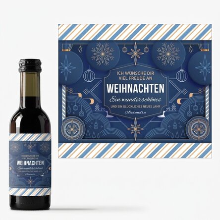 Personalisierte Mini-Weinflasche mit Text – Blue Christmas