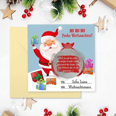 Individuell gestaltete Rubbelkarte mit Text – Weihnachtsgeschenk