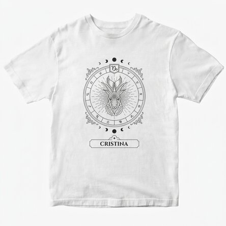 Personalisiertes Baumwoll-T-Shirt mit Namen und Sternzeichen – Steinbock