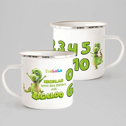 Personalisierte Emaille-Tasse mit Namen – Mit Zigaloo lernen wir zählen