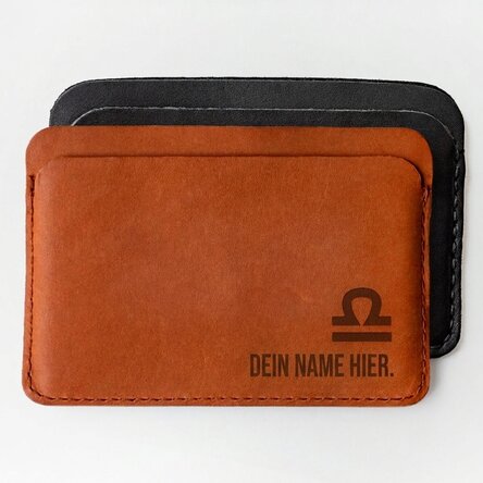 Personalisierte Lederbrieftasche mit Namen und Sternzeichen Waage