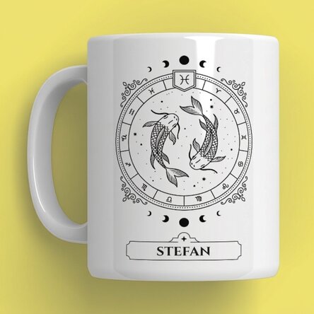 Personalisierte Tasse mit Namen und Sternzeichen – Fische