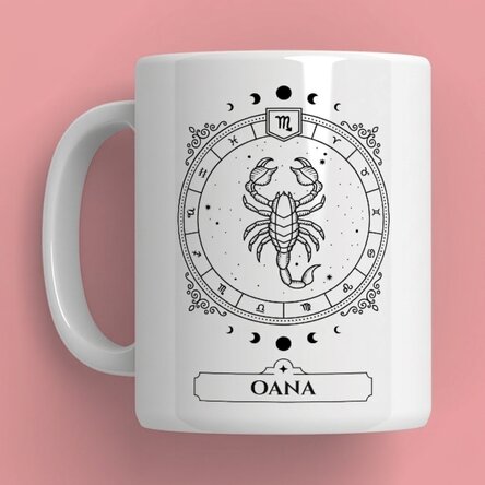 Personalisierte Tasse mit Namen und Sternzeichen – Skorpion
