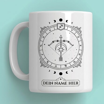 Personalisierte Tasse mit Namen und Sternzeichen – Schütze