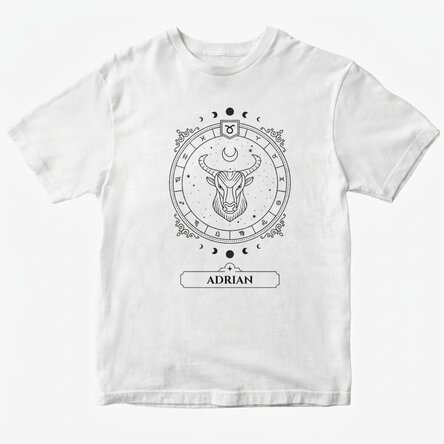 Personalisiertes Baumwoll-T-Shirt mit Namen und Sternzeichen – Stier