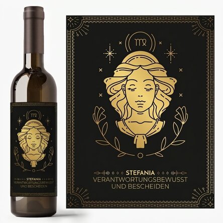 Personalisierter Wein mit Text und Sternzeichen – Jungfrau
