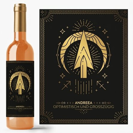 Personalisierter Wein mit Text und Sternzeichen – Schütze