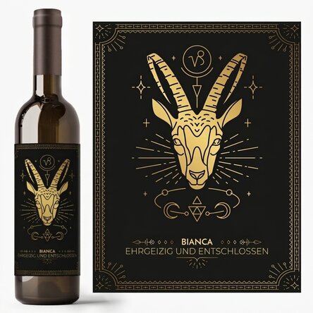 Personalisierter Wein mit Text und Sternzeichen – Steinbock