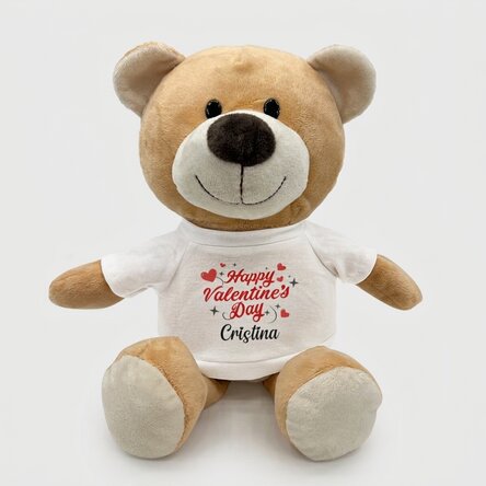 Plus personalisiertes Teddybärchen mit der Aufschrift „Happy Valentine's Day“