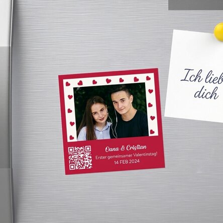 Individuell gestalteter Magnet (10 x 10) mit Foto, Botschaft und QR-Code