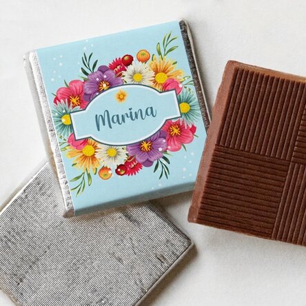 Personalisierte Mini-Schokolade mit Namen – Frühlingsblumen