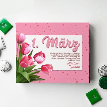 Personalisierte Pralinenschachtel mit Text – Pink Tulips