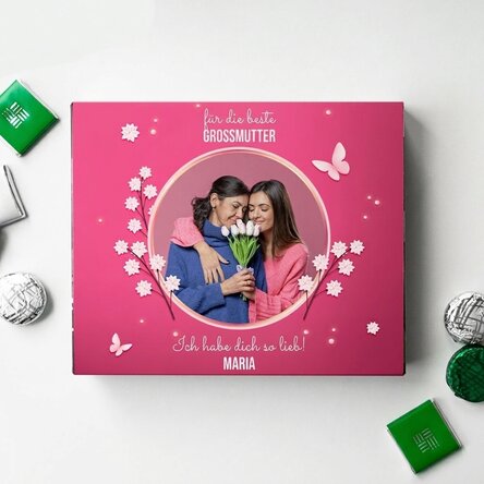 Personalisierte Pralinenschachtel mit Foto und Text – Happy Spring