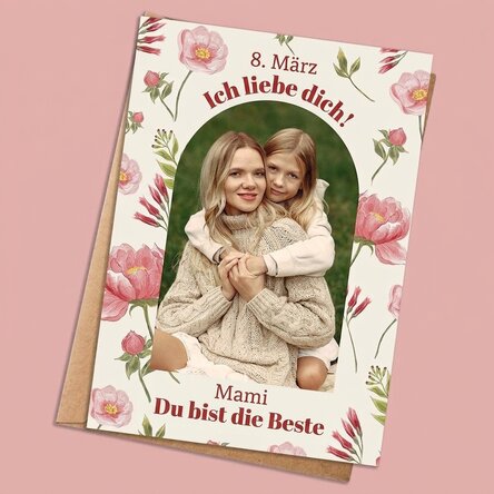 Personalisierte Karte mit Foto und Text – Aquarellblumen