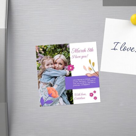 Individuell gestalteter Magnet 10x10 mit Foto und Text – Joyful