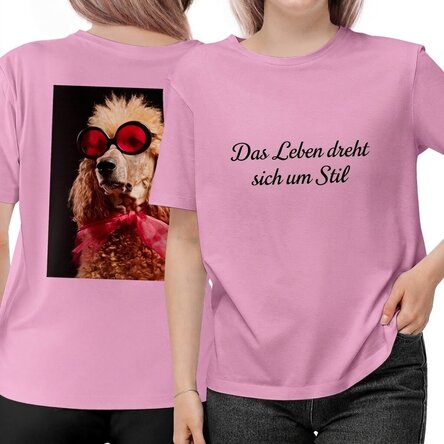 Personalisiertes Baumwoll-T-Shirt mit Text und Foto auf Vorder- und Rückseite