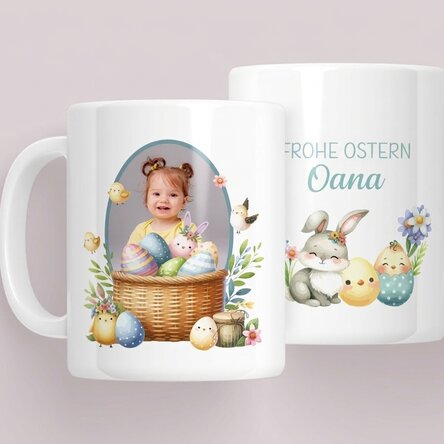 Personalisierte Tasse mit Botschaft und Foto – Hase