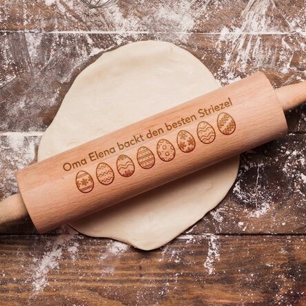 Individuell gestalteter Holz-Teigroller mit Aufschrift – Frohe Ostern!
