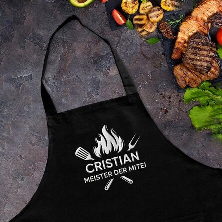 Individuell gestaltete Schürze mit Botschaft – Der Grillmeister