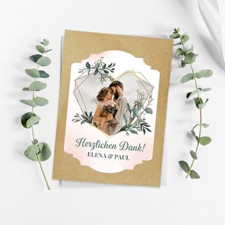 Individuell gestaltete Pflanzbare Gastkarte mit Foto und Text für die Hochzeit – Herz