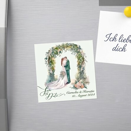 Individuell gestalteter Magnet 10x10 mit Text – Save the date