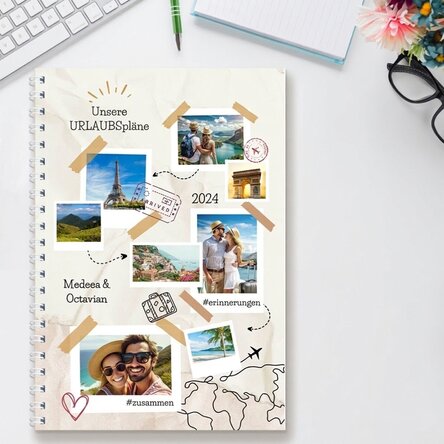 Personalisiertes Notizbuch mit 8 Fotos und Text – Urlaubspläne
