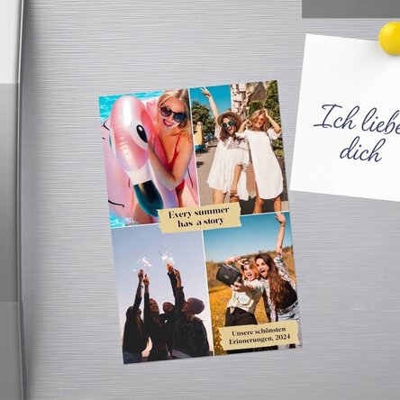 Individuell gestalteter Magnet (10 x 15 cm) mit 4 Fotos und Texten