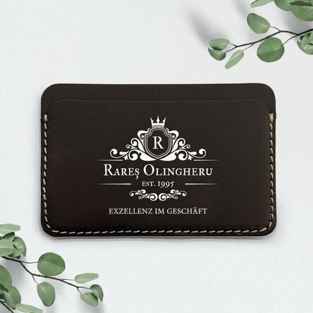 Personalisierte, farbige Lederbrieftasche mit Schriftzug – Excellence