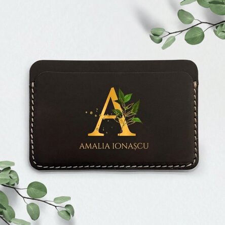 Personalisierte Lederbrieftasche in Farbe mit Initiale und Namen – Gold
