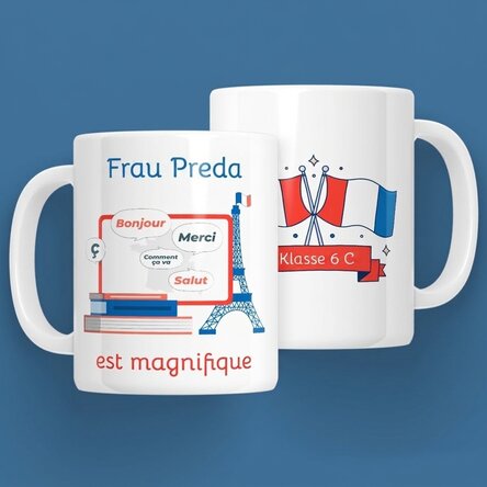 Personalisierte Tasse mit Botschaft – Französischlehrerin