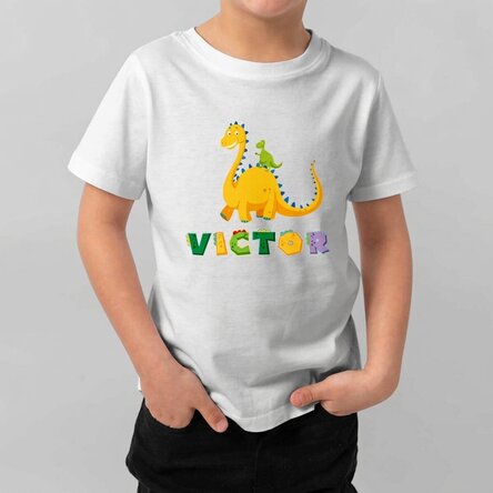 Personalisiertes Baumwoll-T-Shirt für Kinder mit Aufdruck – Dino
