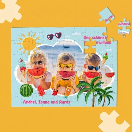 Individuell gestaltetes Puzzle für Kinder mit Foto und Text – Sommerferien